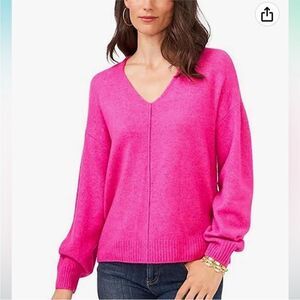 NWT Vince Camuto Bright Pink VNeck Long Sleeve Paradox Sweater- Sz S